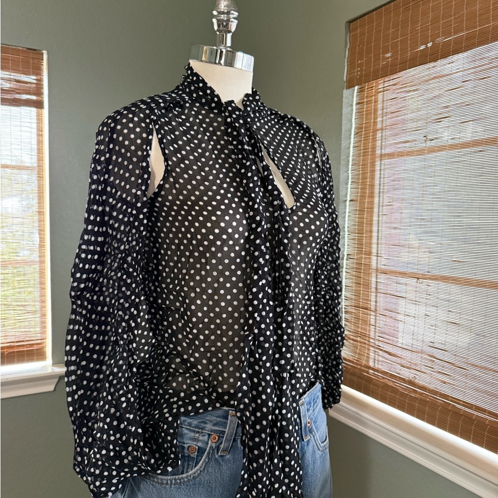 Zara Black and White Polka Dot Blouse